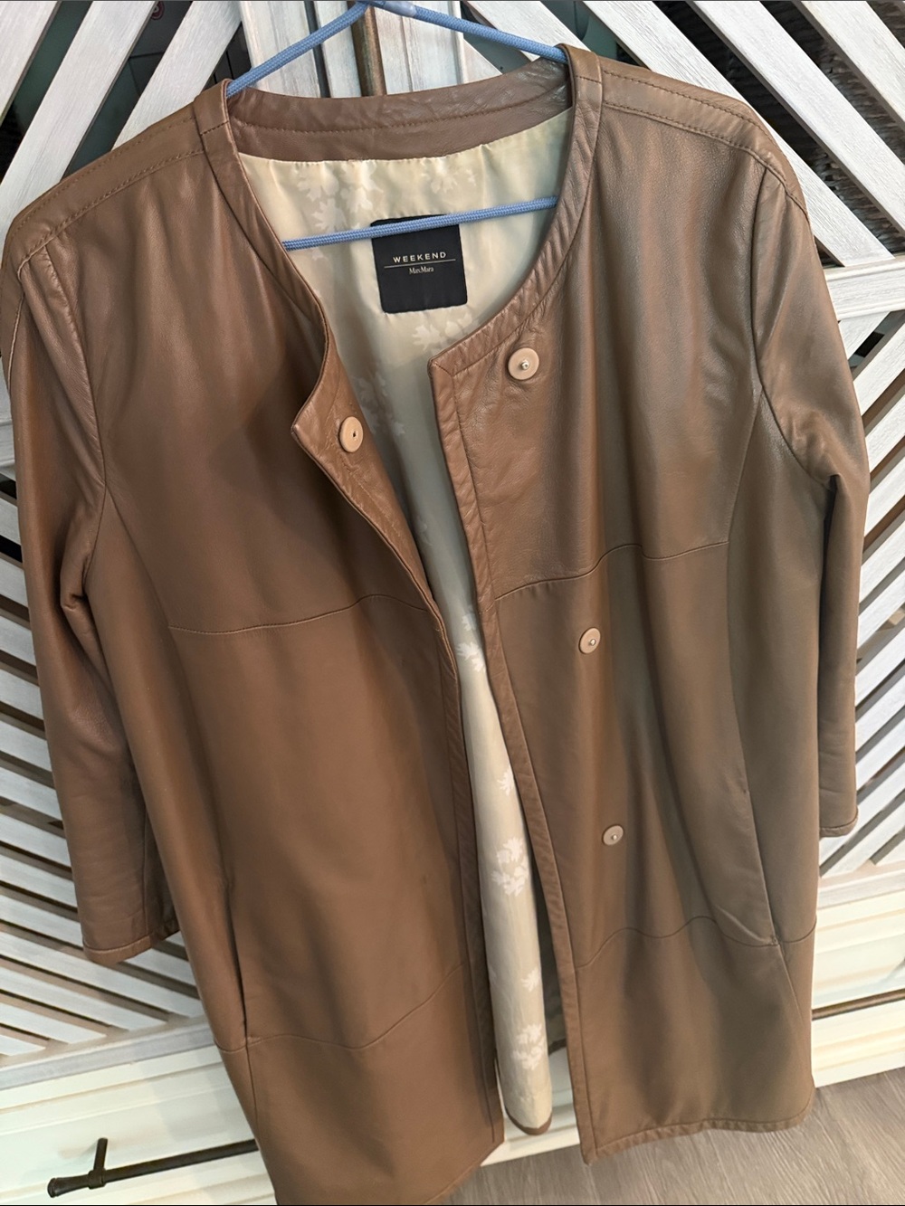 Weekend Max Mara Tan Collarless Leather Coat